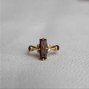 Brand new garnet ring with smoky quartz bar gold band size 8